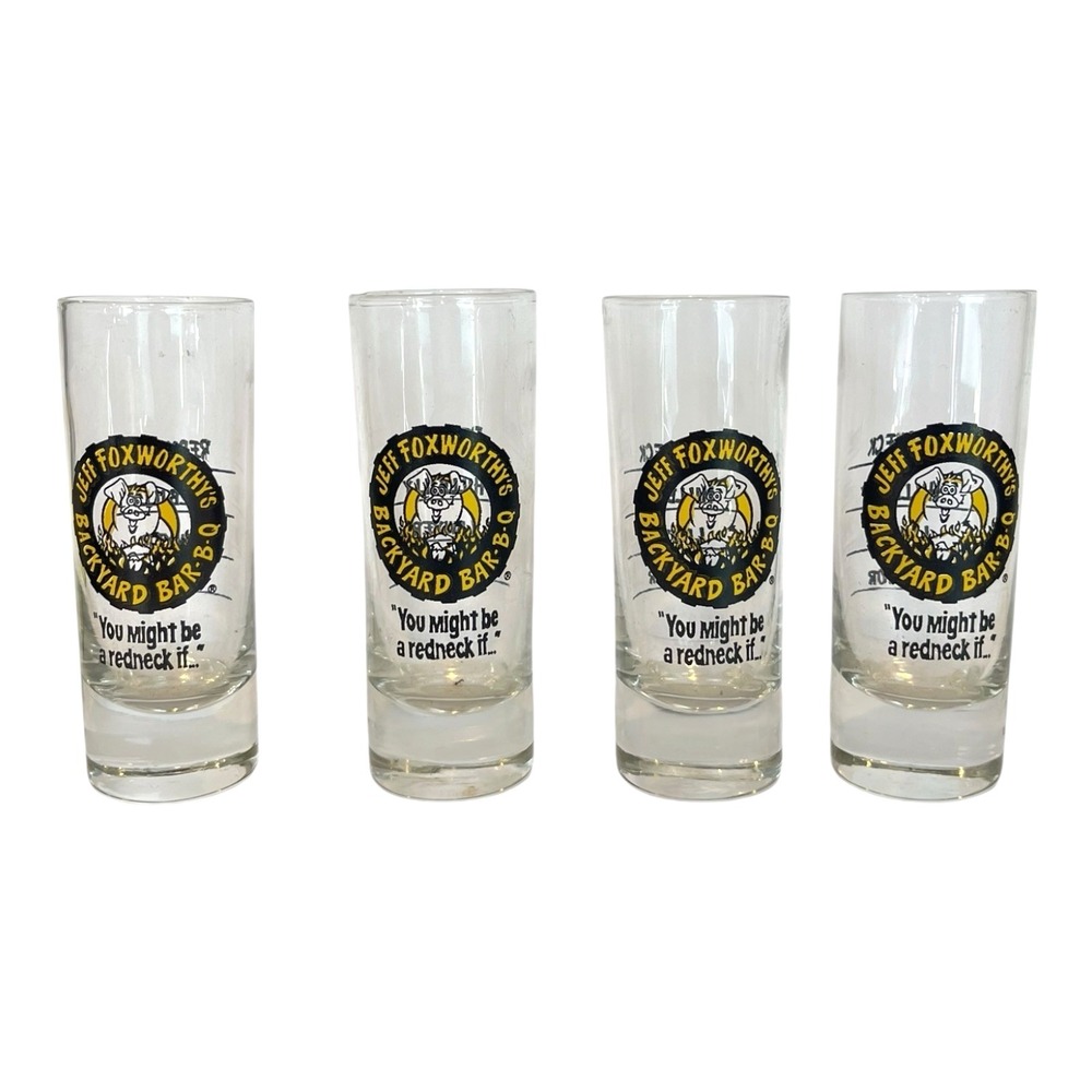 Lot of 4 "Jeff Foxworthy's Backyard Bar-B-Q You Might Be A Redneck" Shot Glasses